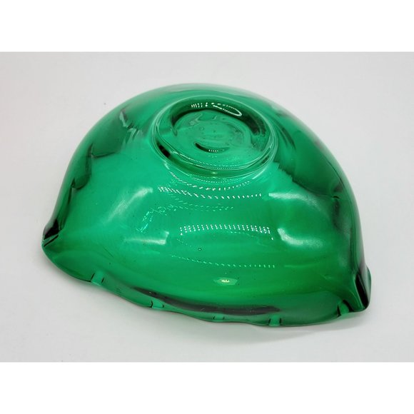 MCM Green Blown Glass Dish Tri-Corner Scalloped Rim Candy Dish - Picture 9 of 12